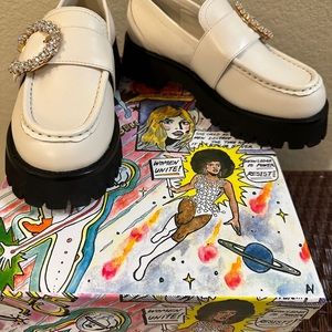 Jeffrey Campbell blingy cream loafers